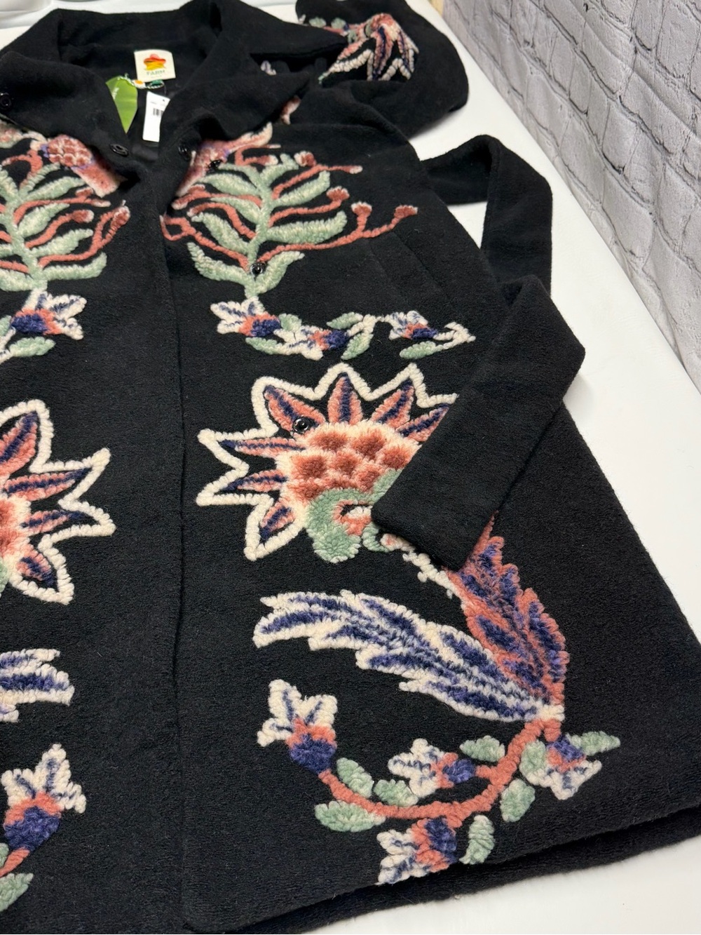 FARM Rio embroidered Black Coat with Multicolor size S NWT - Picture 9 of 16